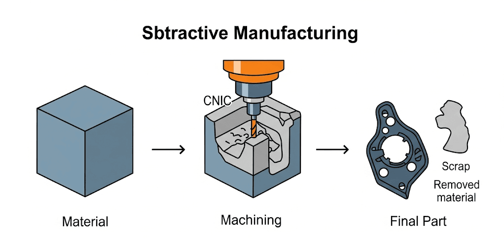 Diagrama de enseñanza del proceso de fabricación sustractiva por mecanizado CNC e1752572253875
