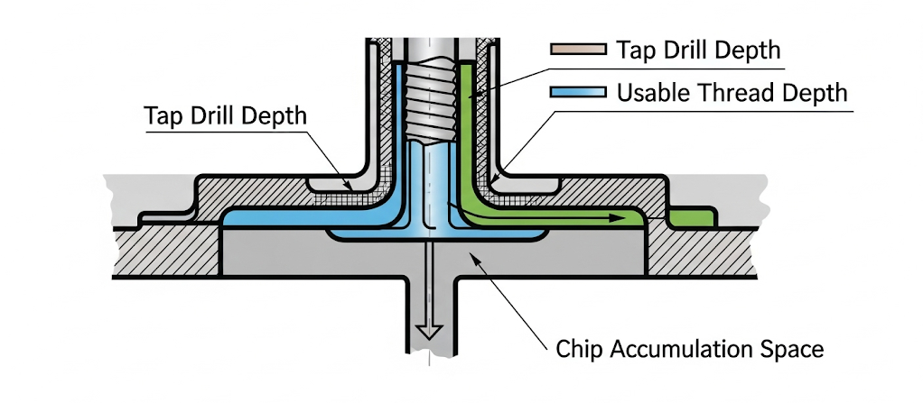 Depth of CNC thread drill and available thread depth e1753068142258