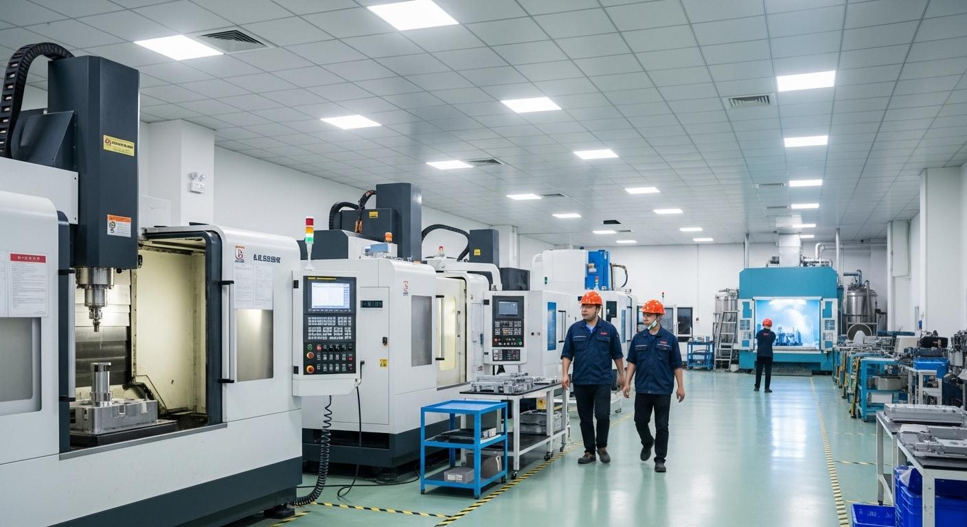 A panoramic view of a sophisticated aluminum CNC machining and surface treatment facility in China showcasing advanced technology and expert manu