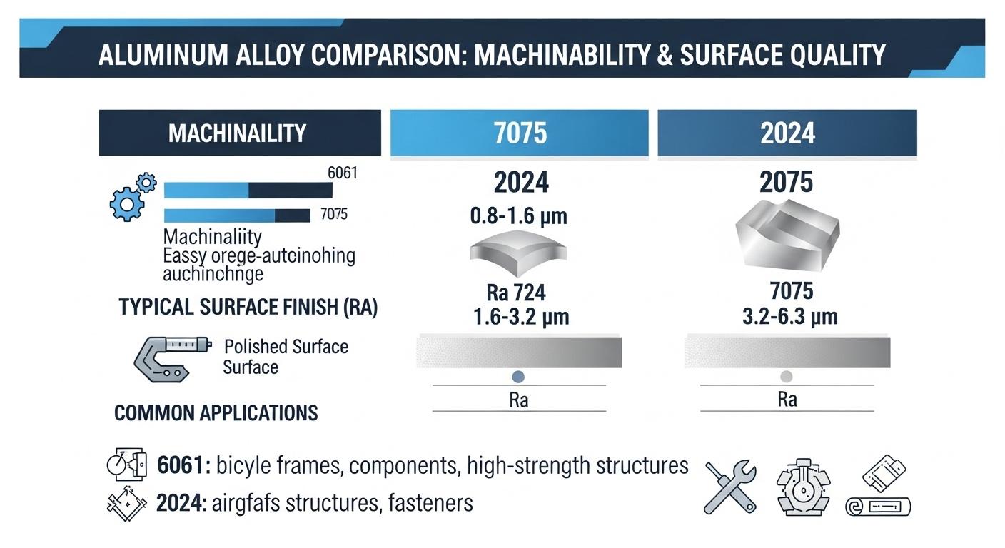 An infographic comparing three common aluminum alloys e.g. 6061 7075 2024 in terms of their machinability typical surface finish achievable