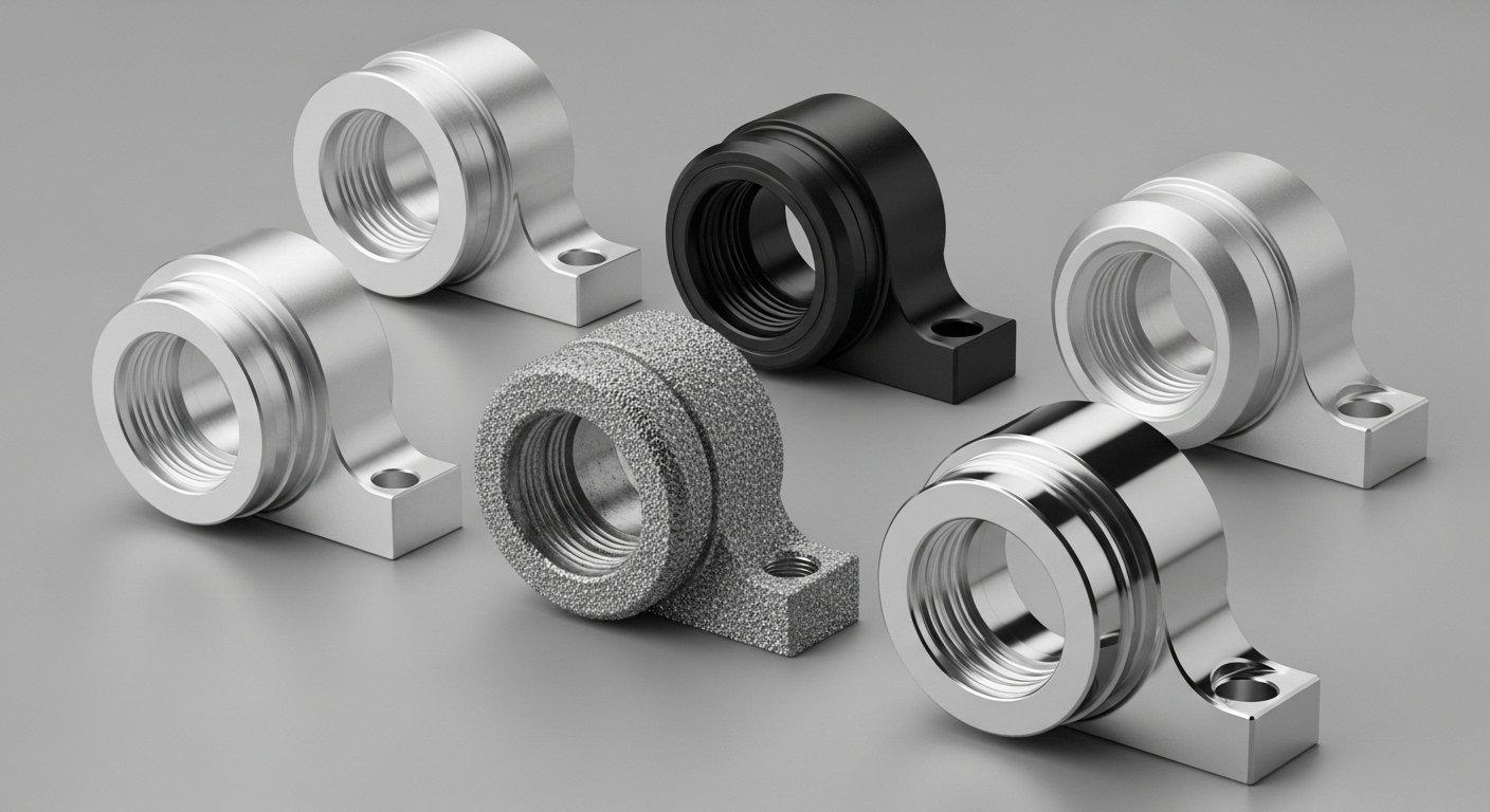 Pièces usinées en aluminium CNC finies de manière exquise avec anodisation claire et noire, sablage et finitions polies démontrant comment ces div