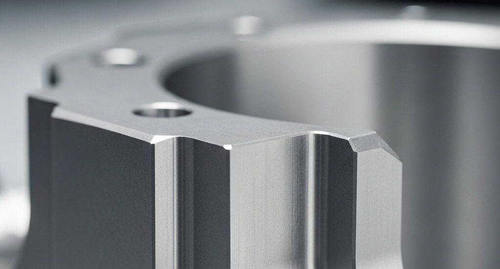 Componente metálico de precisión mecanizado por CNC, posiblemente titanio o acero inoxidable, con un acabado superficial suave y detalles intrincados y afilados. Este alto 1 e1759111943648