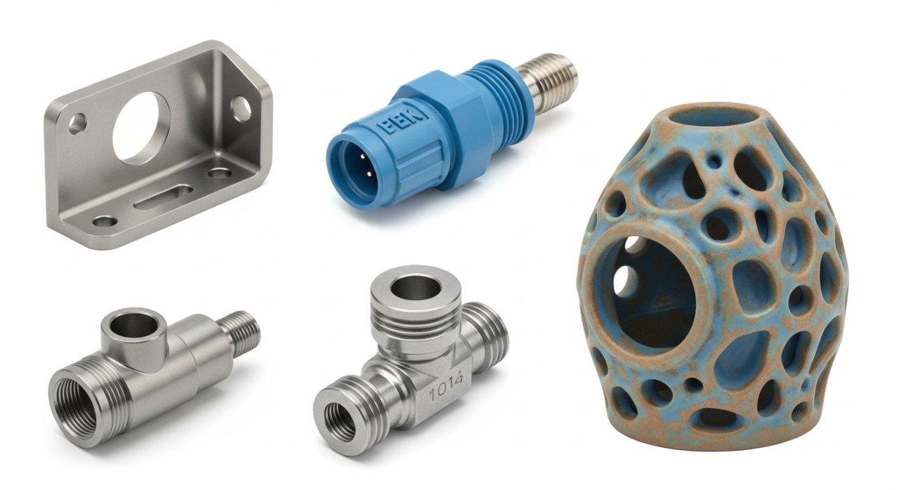 Eine vielfältige Produktkollektion, die hochpräzise CNC-gefertigte Teile mit außergewöhnlicher Oberflächenqualität und filigranen Details zeigt. Featured Komponenten