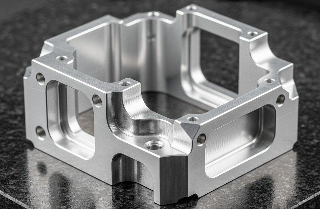 Unlocking 6061 Aluminum CNC machining for Aerospace 1 A high resolution close up of a complex freshly machined 6061 aluminum aerospace component showcasing its pristine surface finish as it rests on 1 e1761632006489