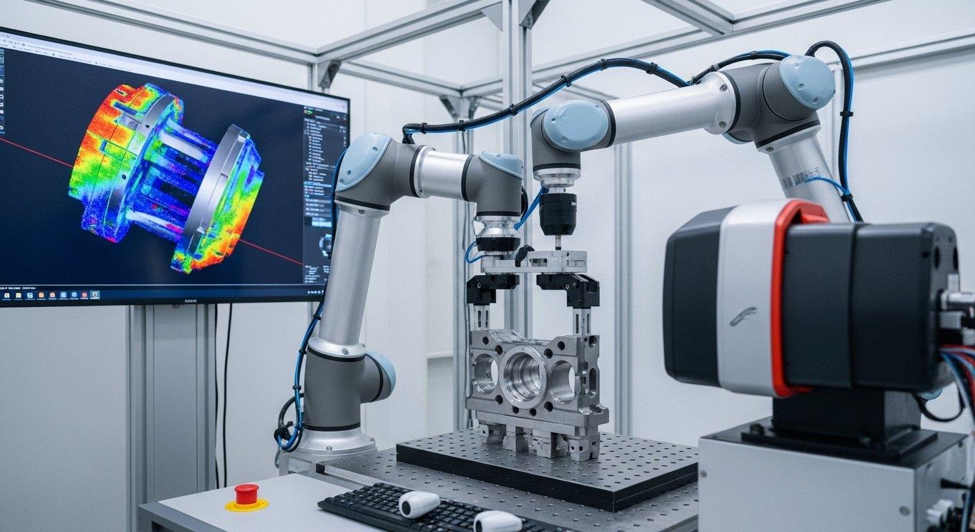 Robot de inspección CNC automatizado escanea la pieza