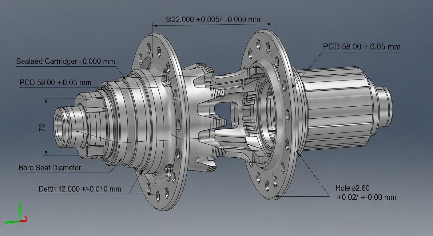 Sección transversal del buje de bicicleta CNC diseño de precisión. 2