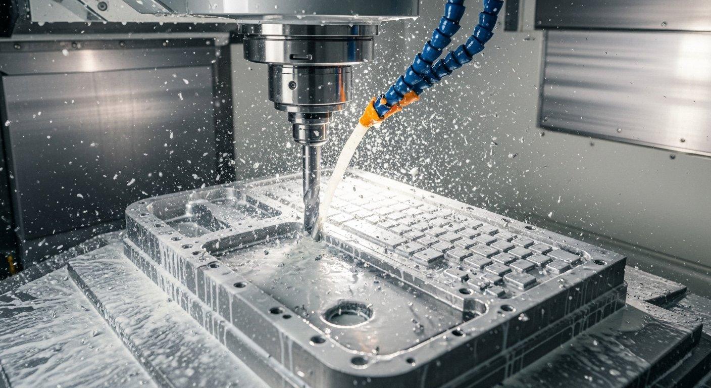 CNC-Maschine rought ein Aluminium-Tastaturgehäuse