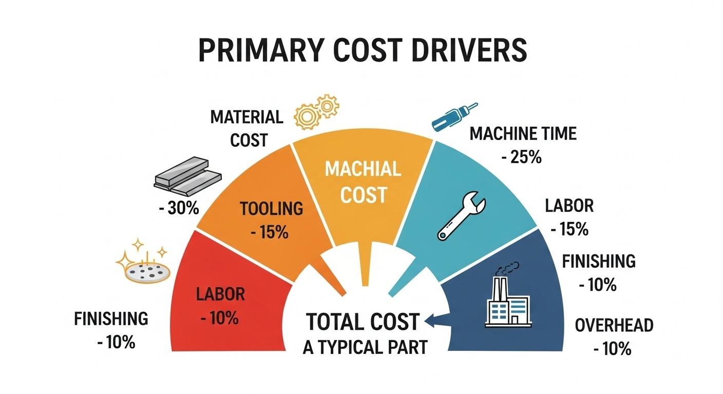 Infografía de los factores que influyen en el costo del mecanizado CNC