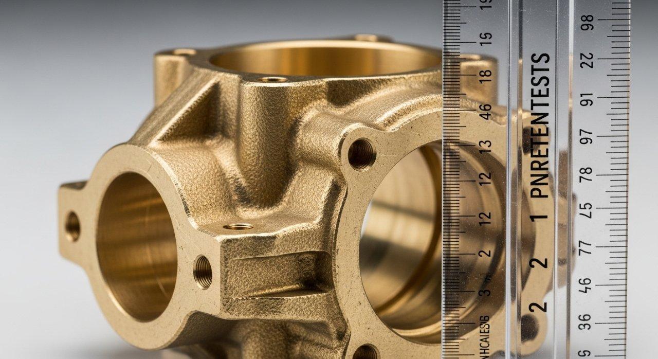 Fotografía en alta resolución de cerca de un componente complejo de latón que muestra un acabado superficial excepcional, detalles intrincados mecanizados por CNC y finos