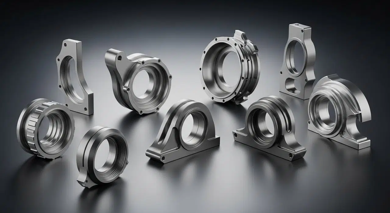 İç ve dış geometrileri, sanatsal şekilleri ve gelişmiş özellikleriyle karmaşık çok eksenli özel CNC işlenmiş parçaların koleksiyonu