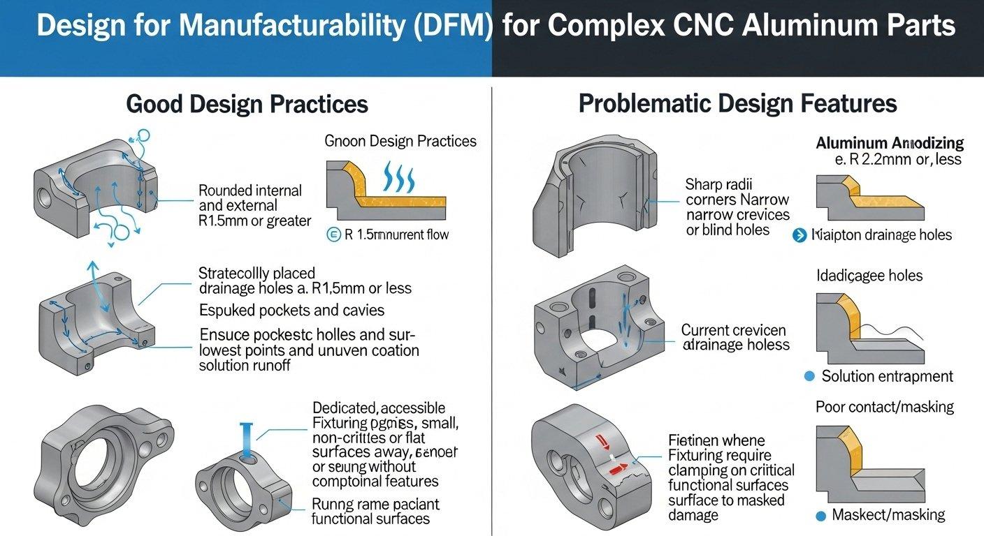 Infographie DFM de pièces complexes en aluminium CNC anodisé dur