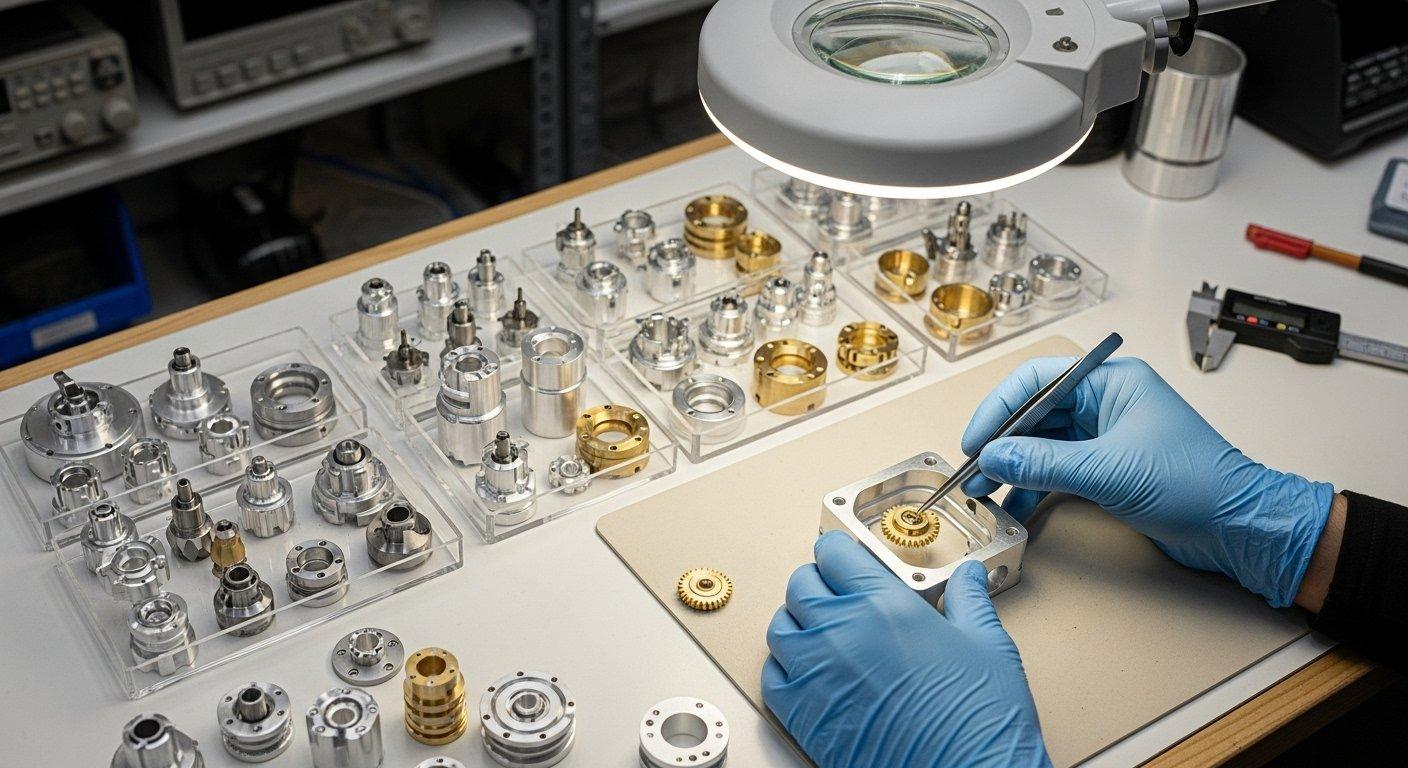 Mühendis karmaşık CNC hassas bileşenleri monte ediyor