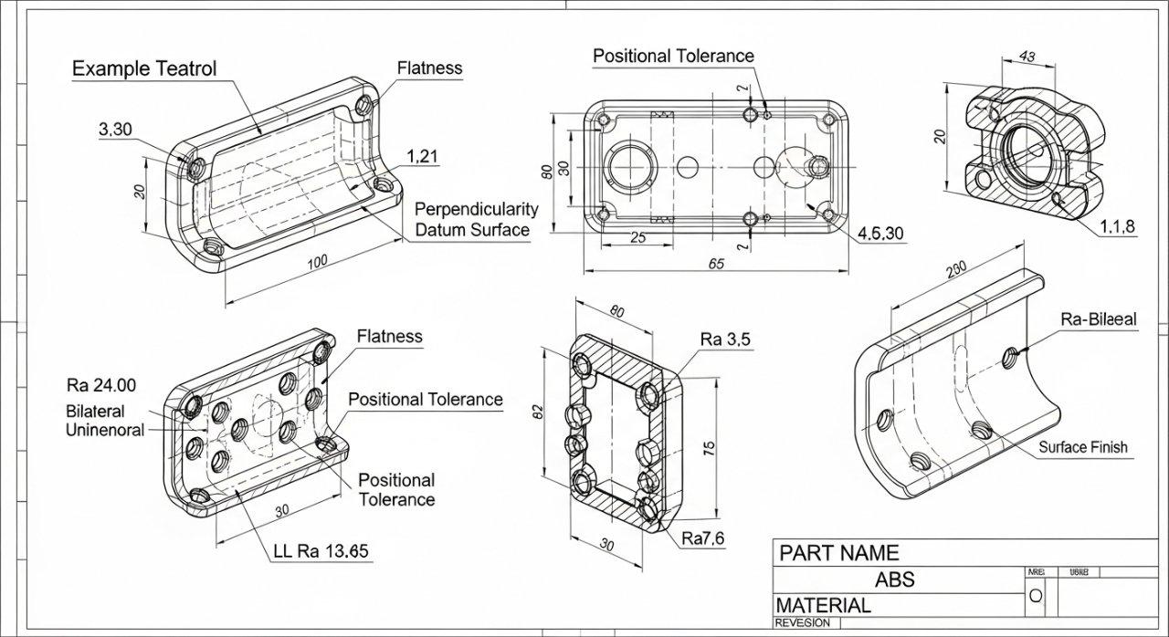 GD&T, Technical Drawing, Tolerance Specification, ABS Part, Manufacturing Best Practices