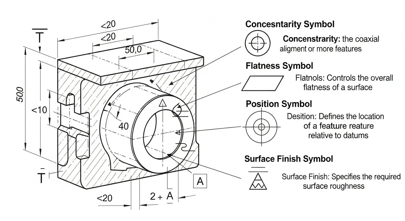 Symboles GDT, inspection de l'usinage CNC de précision