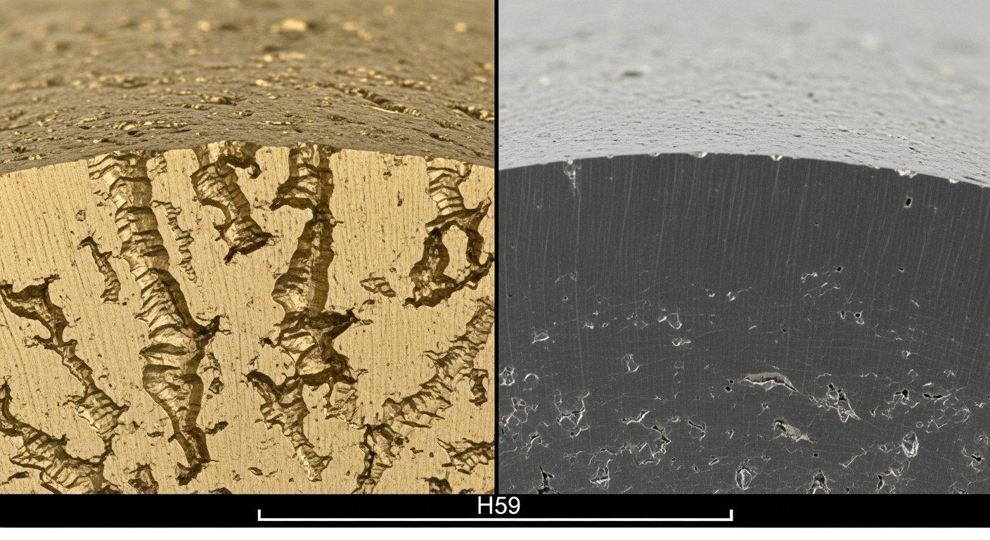 H59 latón acabado en bruto mecanizado vs. superficie pulida suave