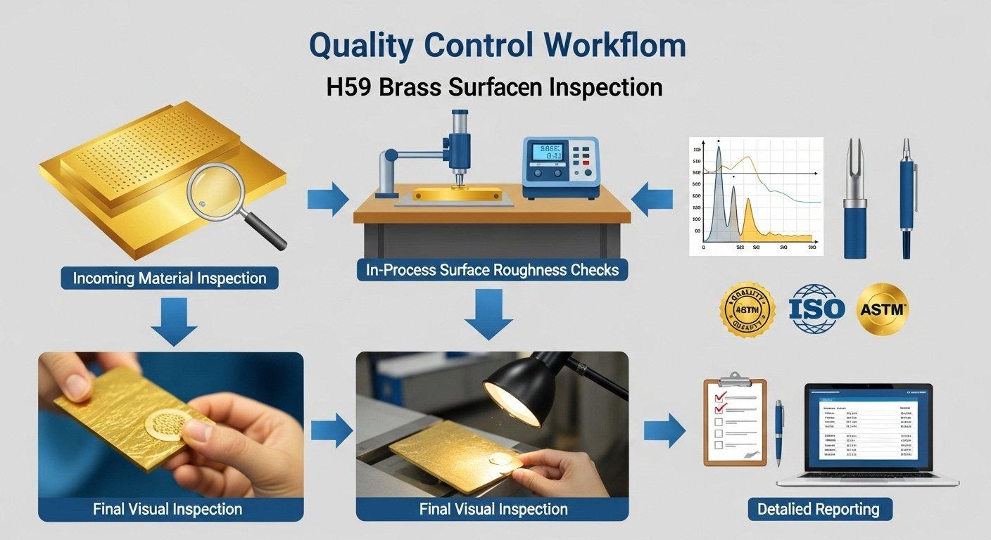 Infografía del flujo de trabajo de control de calidad del acabado de superficie de latón H59