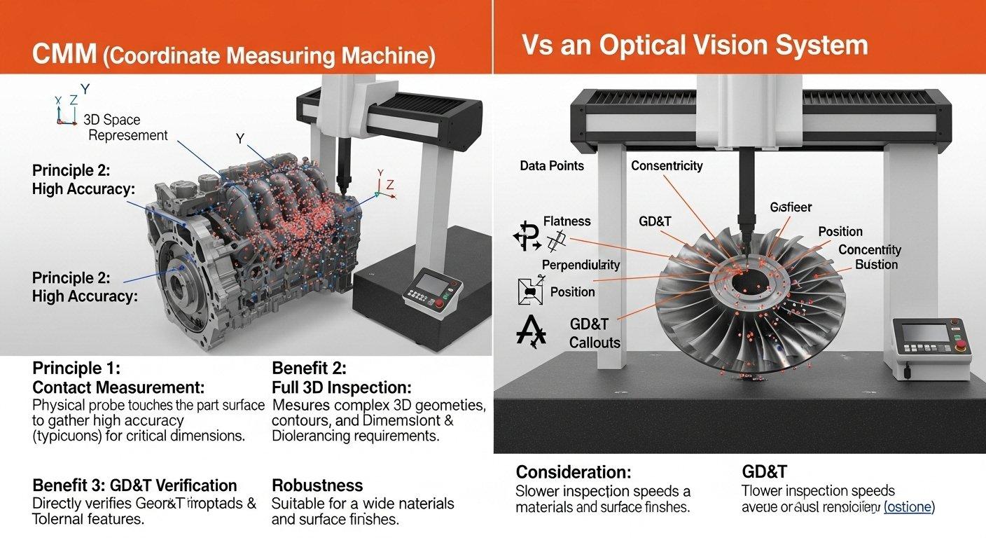 Infografía comparación entre sondeo CMM 3D y escaneo óptico