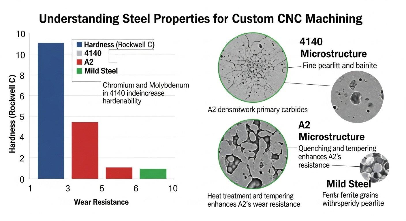 Infographie : dureté de l'acier personnalisé CNC, usure, caractéristiques