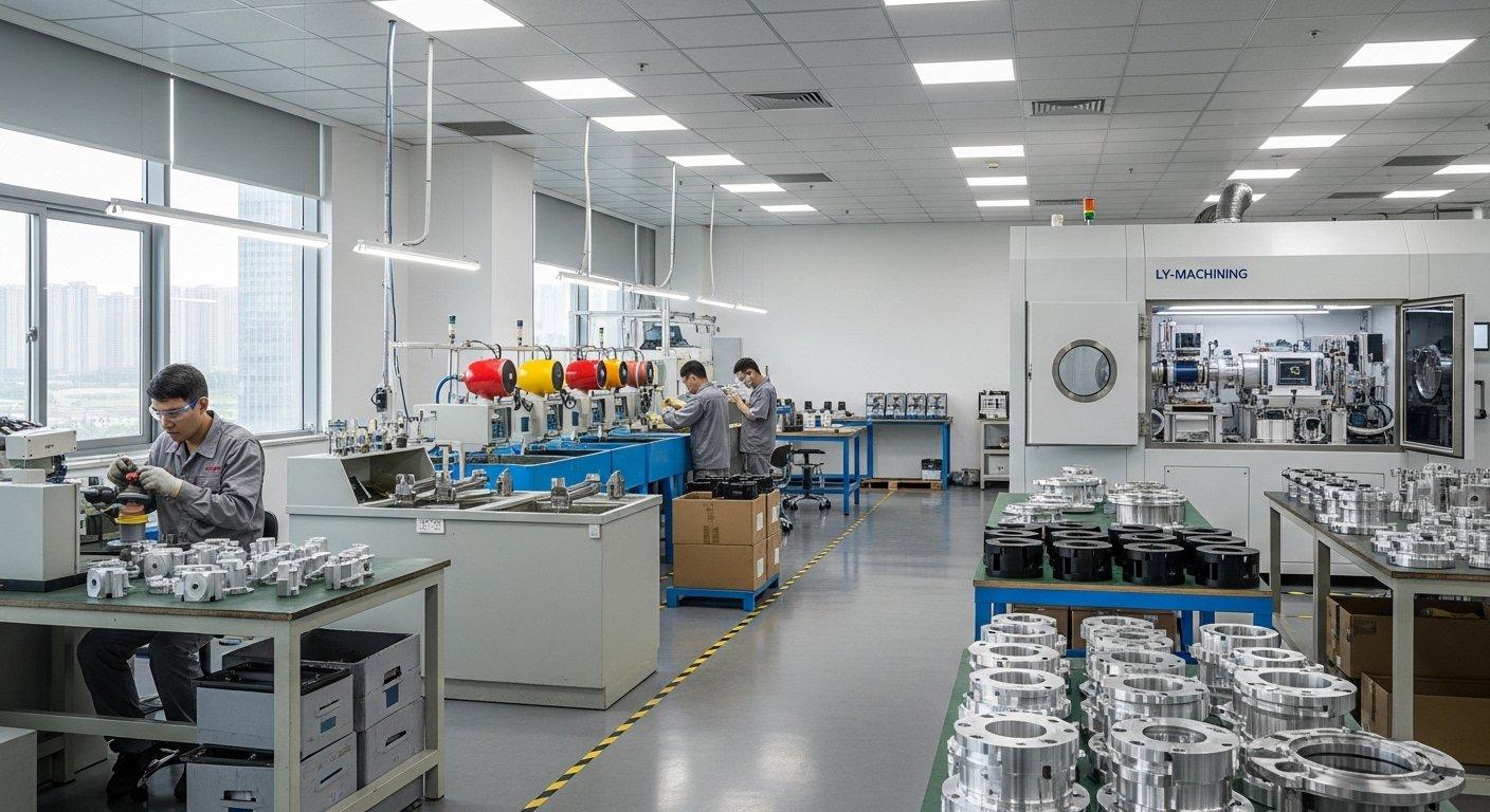 Shenzhen, Çin'deki en gelişmiş CNC işleme tesisinin iç görünümü, sonrası işleme ve metal kaplama süreçlerini vurgular