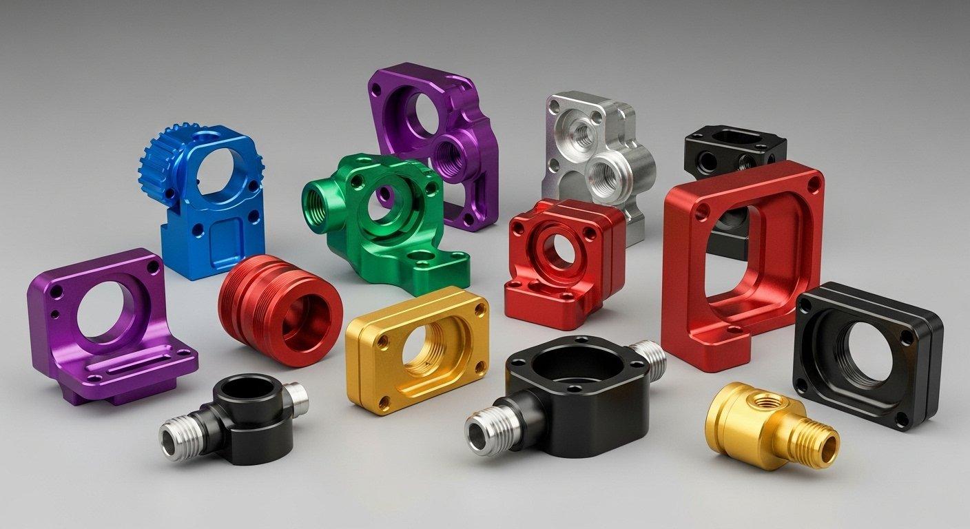 Collage de piezas de aluminio CNC anodizado vibrantes