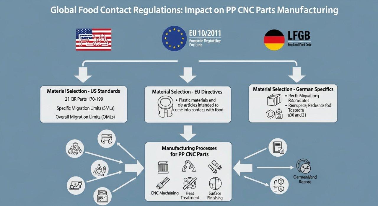 food contact regulations, FDA, EU 102011, LFGB, food-grade PP CNC parts