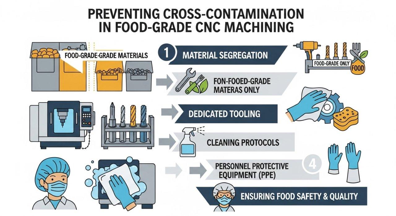 food safety, CNC machining, cross-contamination prevention, hygiene protocols, manufacturing safety