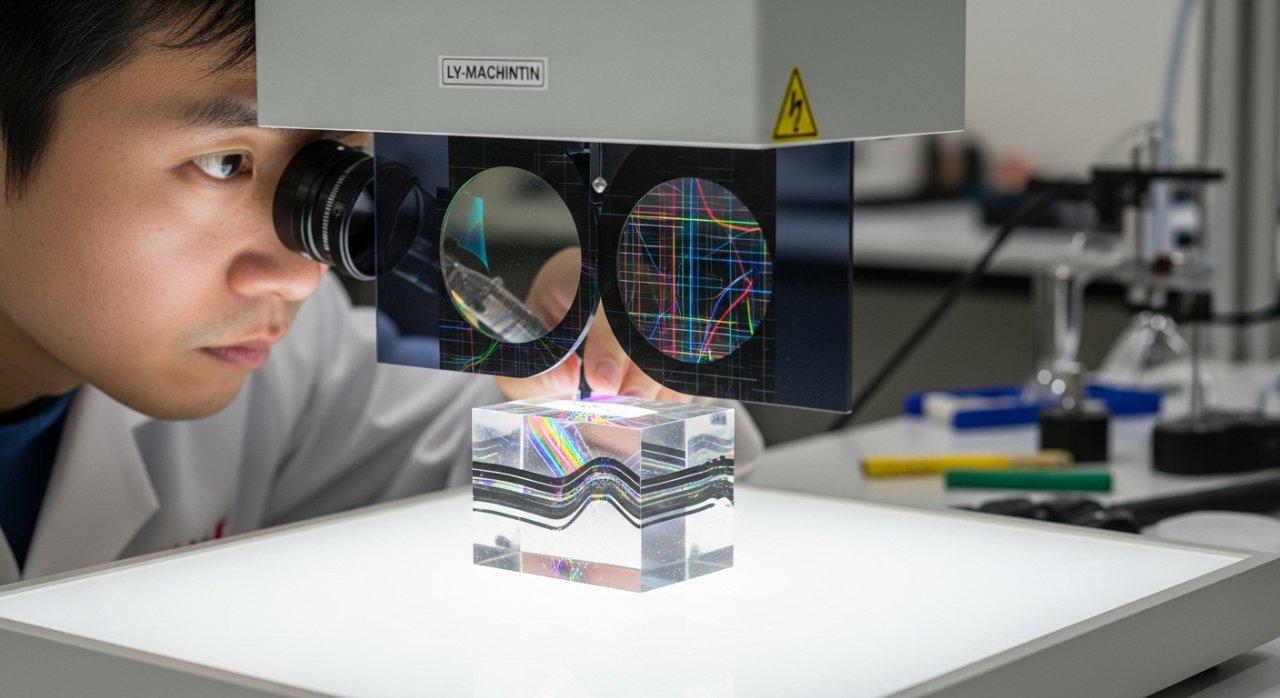 ly-machining, polarized light inspection, PMMA stress analysis, quality control lab, non-destructive testing