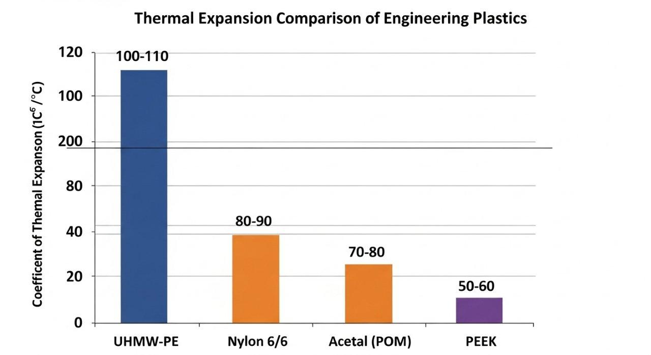 uhmw-pe thermal expansion, engineering plastics comparison, coefficient of thermal expansion, polymer properties, nylon acetal peek
