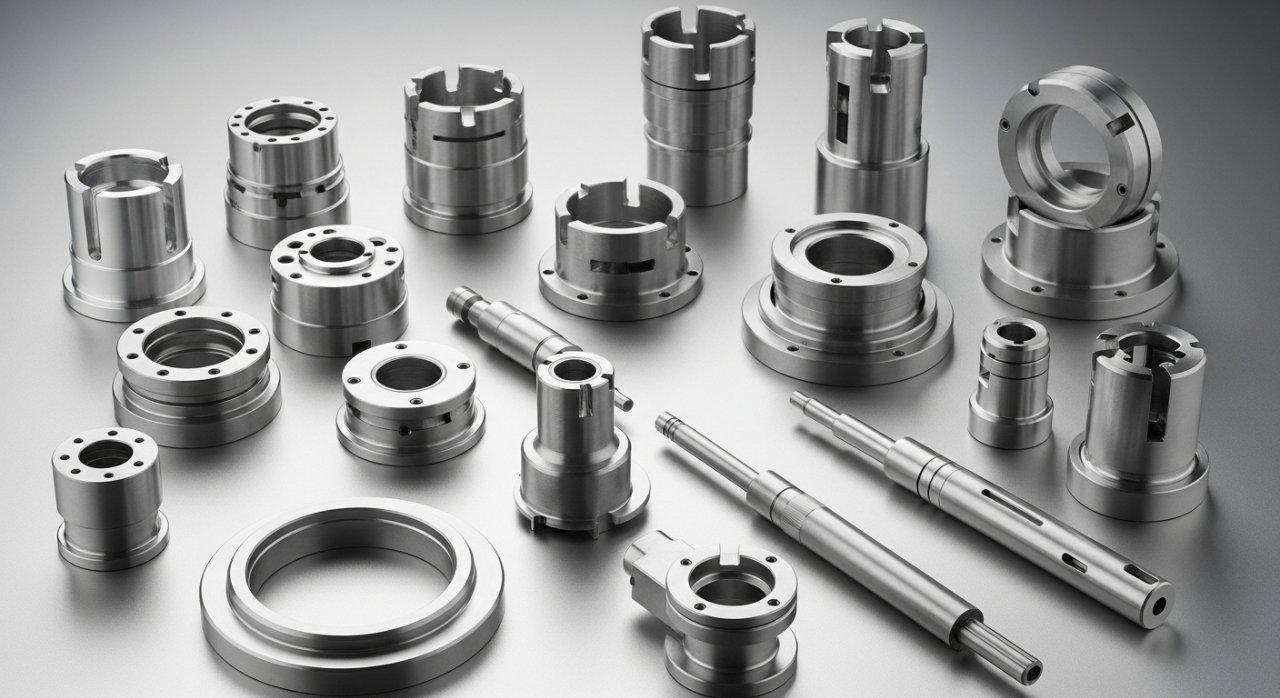 Collection de pièces usinées par CNC de haute précision par ly-machining, mettant en avant des composants complexes pour l'aérospatiale, les dispositifs médicaux (y compris chirurgic