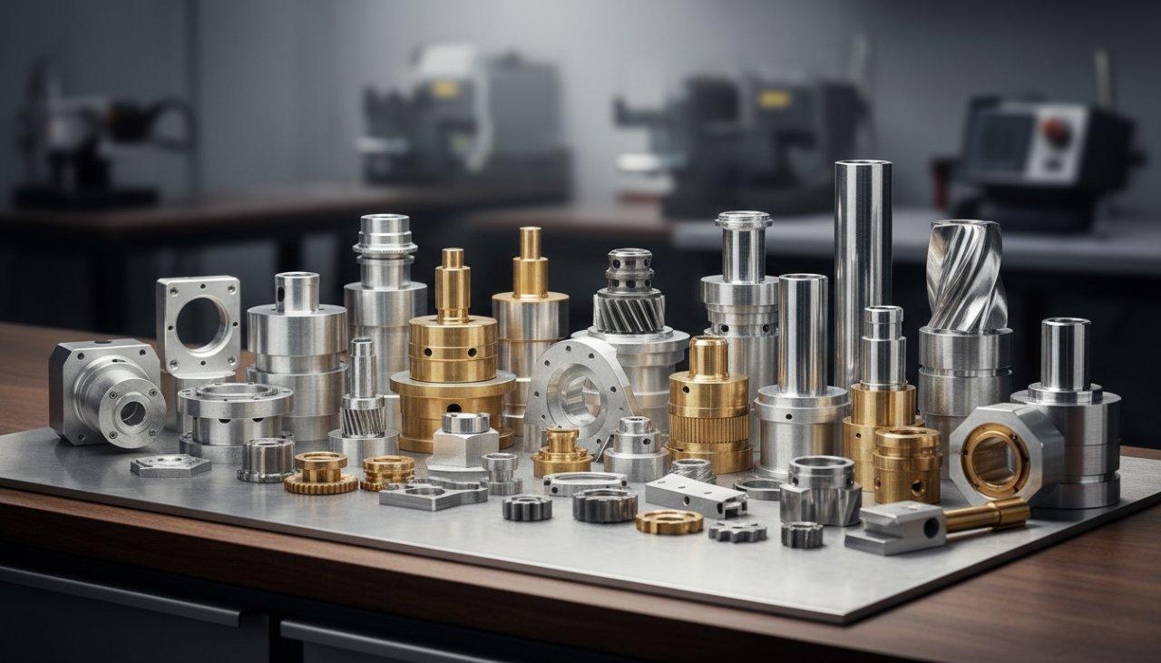 A comprehensive collection of high-precision CNC machined parts, featuring intricate metal components crafted from aluminum, stainless steel, and