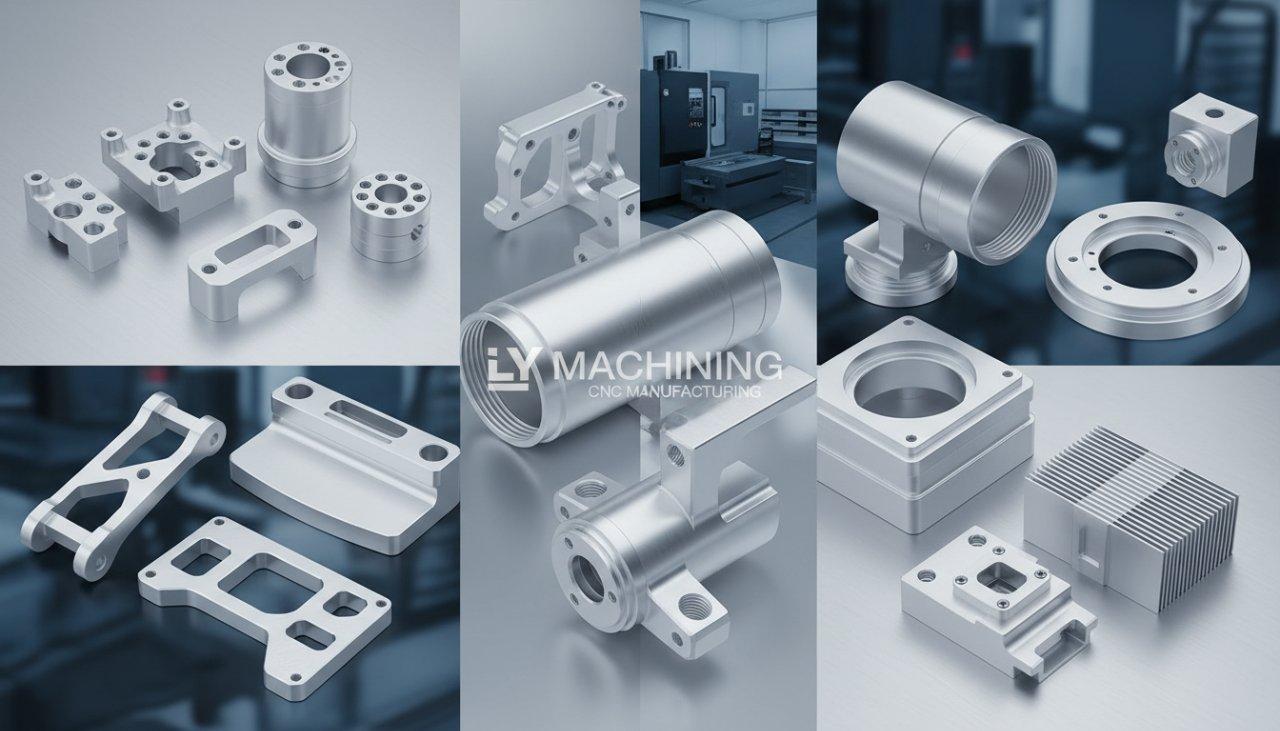 Un collage diversifié de pièces usinées en aluminium par ly-machining, parfaitement finies, mettant en valeur leurs capacités de fraisage de précision et de fabrication CNC. Composants : pièces complexes pour dispositifs médicaux, supports aérospatiaux robustes et boîtiers de systèmes optiques précis, démontrant des applications polyvalentes pour des industries de haute technologie nécessitant une précision extrême.